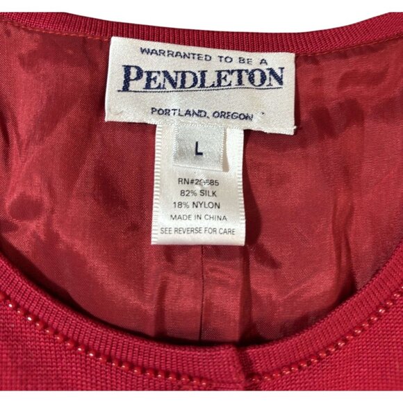 Pendleton Red Cardigan Sweater With Floral Embroidery Silk/Nylon Blend Lined - L - Picture 4 of 6